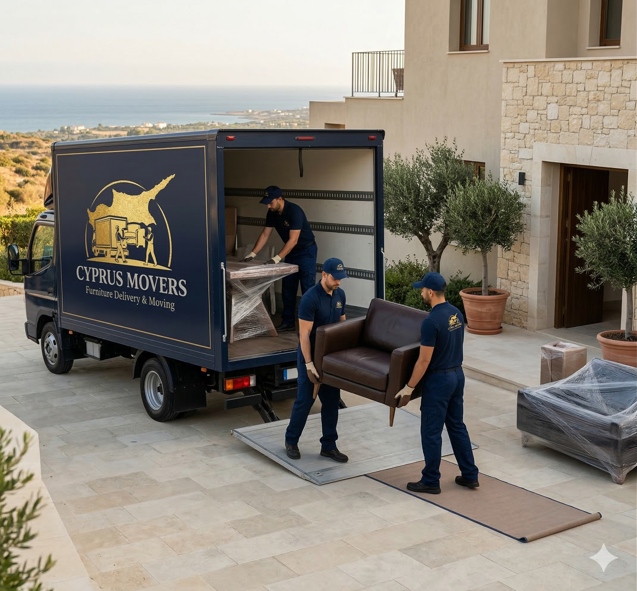 Cyprus Movers team carefully loading furniture